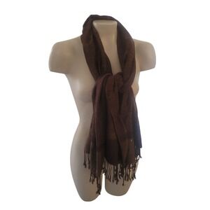 Pashmina & Silk‎ Blend Brown Scarf Shawl Wrap Fringe Bohemian chic boardroomcore